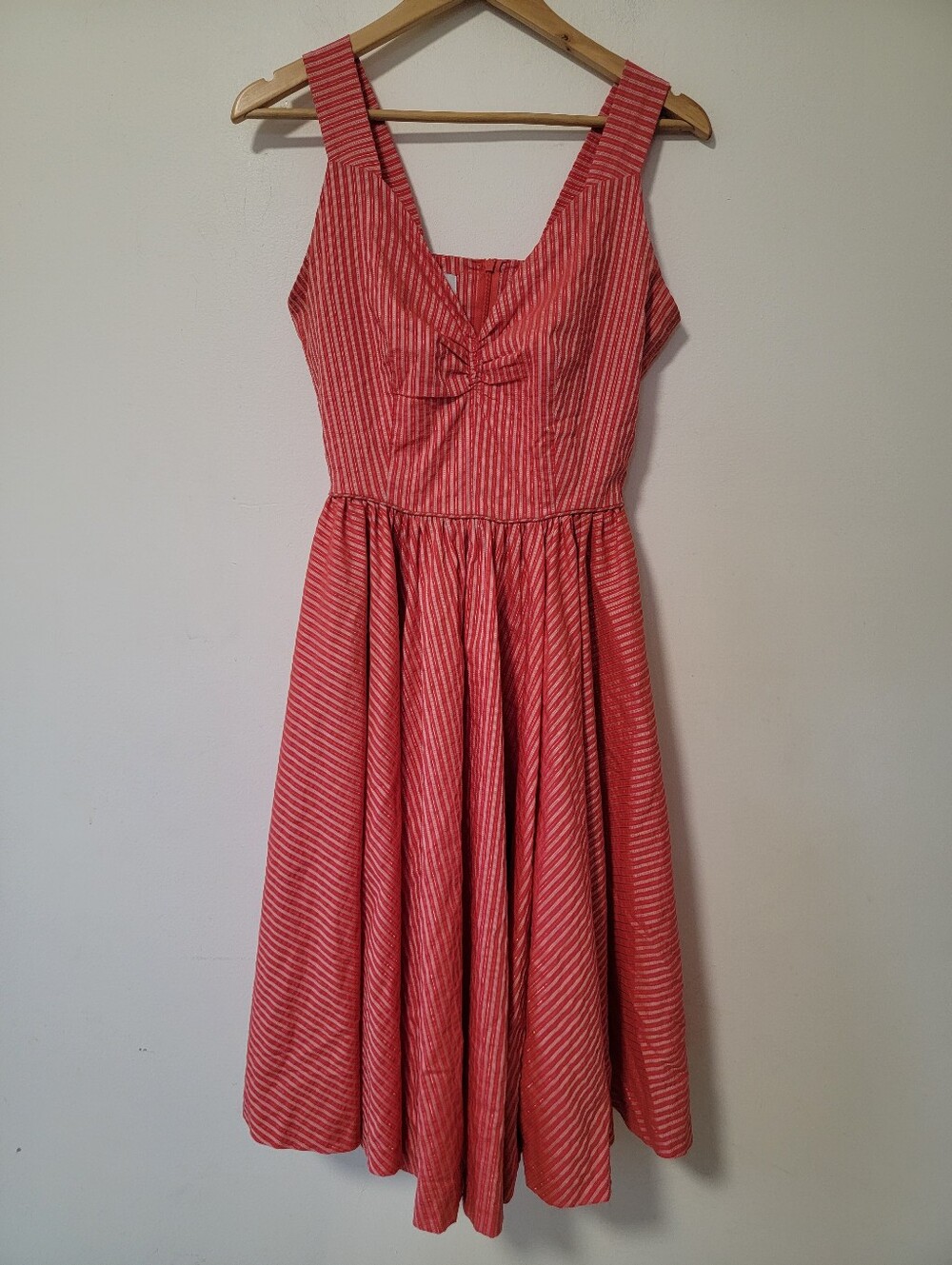 Petrunia Sleeveless Red Striped Midi Dress with Sweetheart Detail